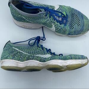 Nike Blue & Green Flyknit Zoom Running Shoes Sneakers Womens 8.5 Athletic Sporty
